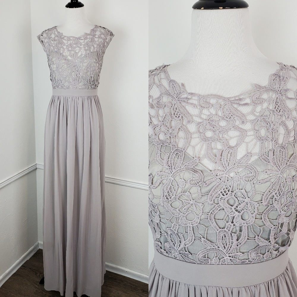 Maniju Dress Gown Bridesmaid Illusion Lace Floral Wedding Elegant Romantic Fairy